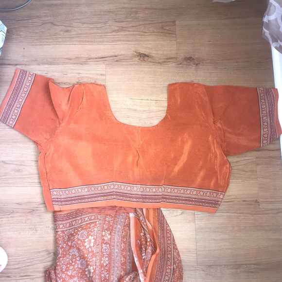 Dresses & Skirts - Orange Floral Chiffon Saree